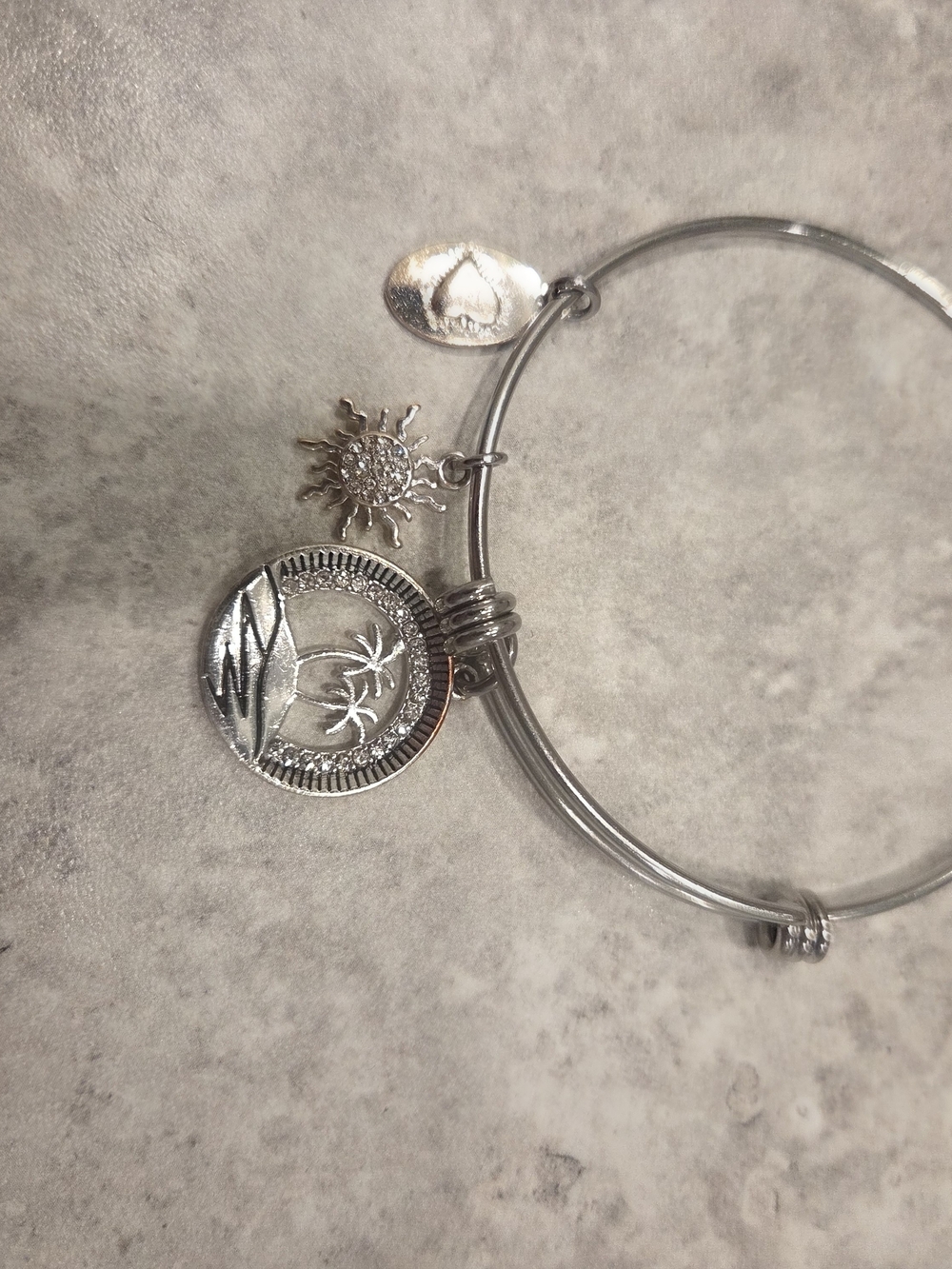 Silver-Tone Palm Tree & Sun Charm Bangle Bracelet
